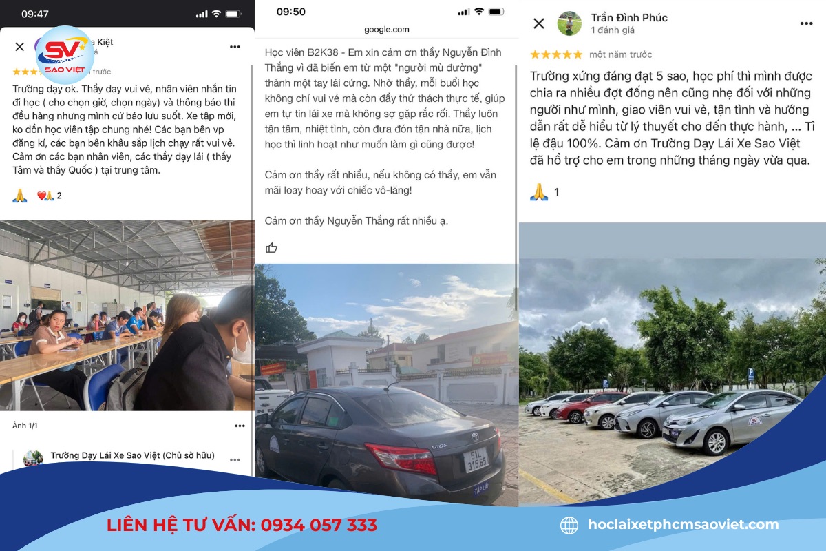Các feedback của học viên từng học tại trung tâm dạy lái xe Sao Việt 