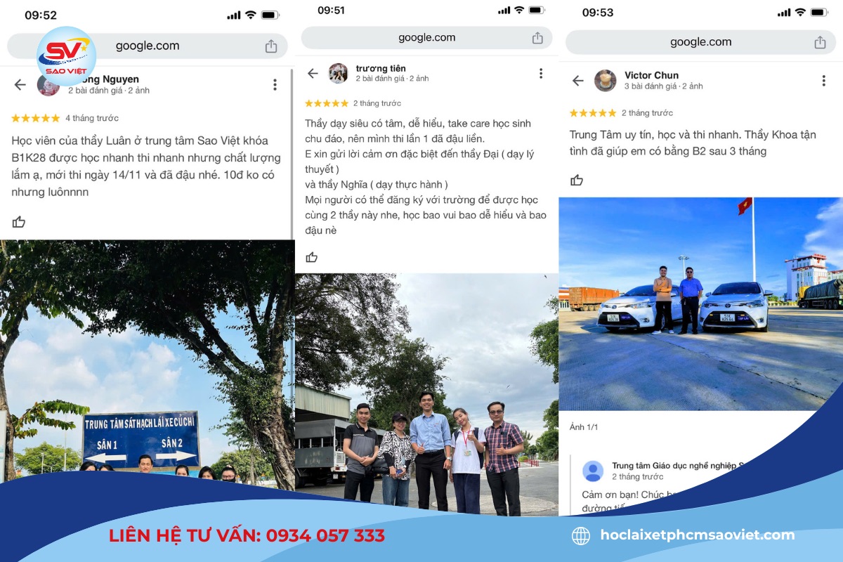 Hình ảnh & feedback của học viên tại trung tâm dạy lái xe Sao Việt 
